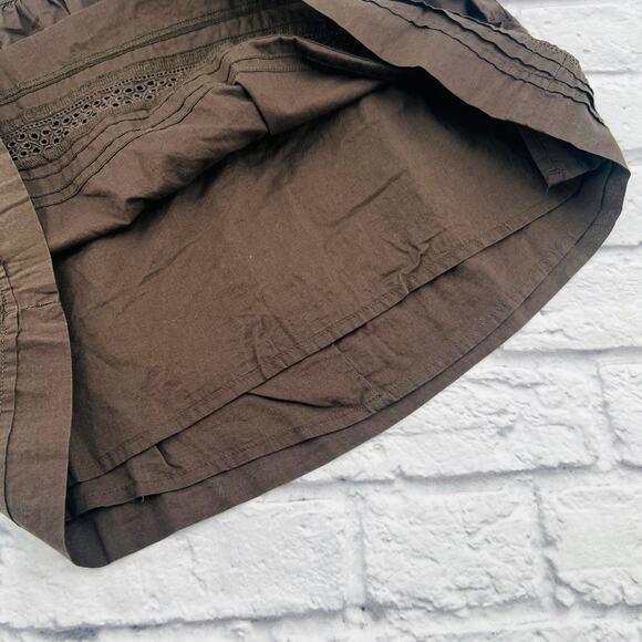 ANN TAYLOR LOFT Women's Eyelet Lace Trim Mini Skirt‎ 4 Petite Brown  Pleated - Picture 5 of 9
